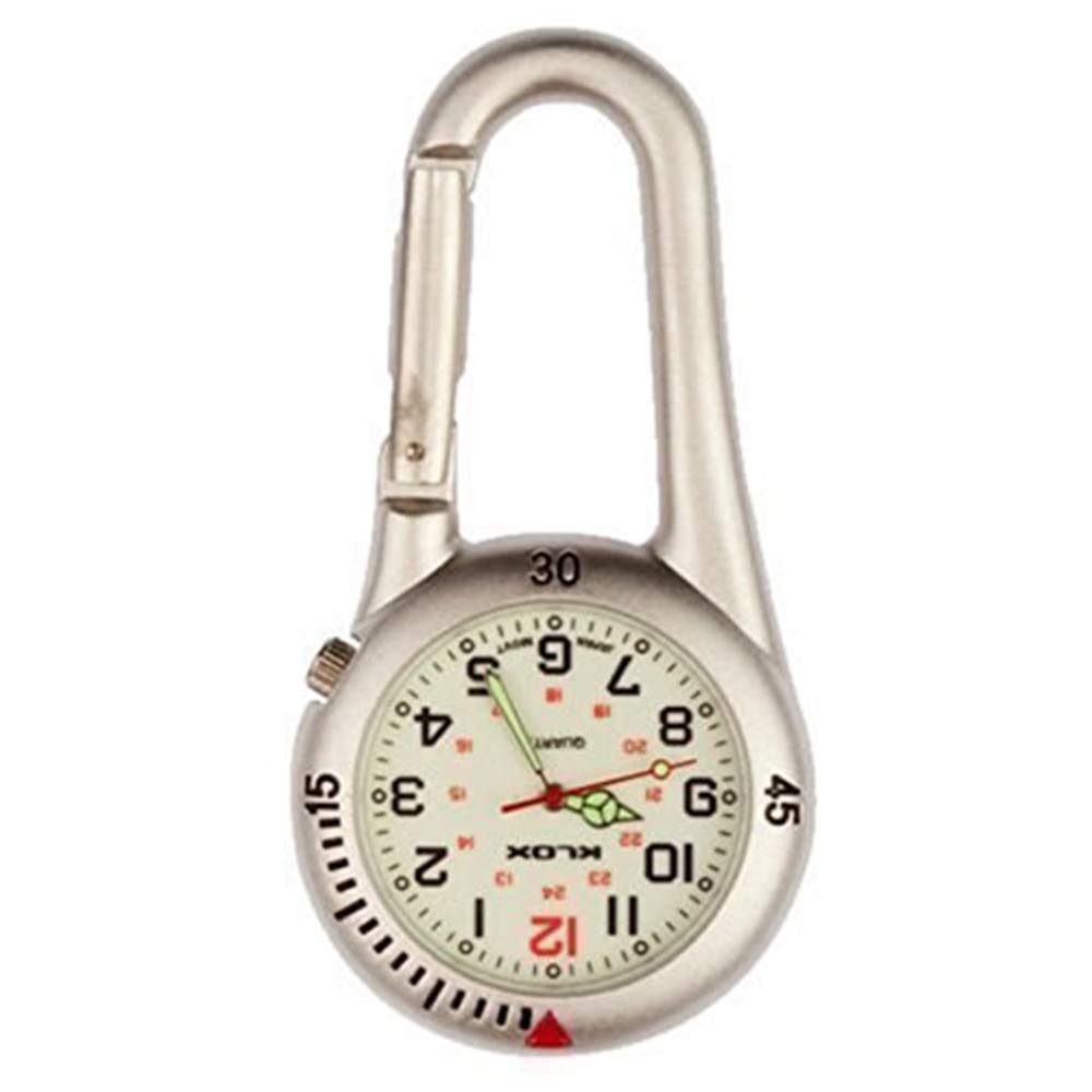 Klox White Silver Clip on Carabiner FOB Watch with White Face Ideal for Doctors Nurses Paramedics Chefs