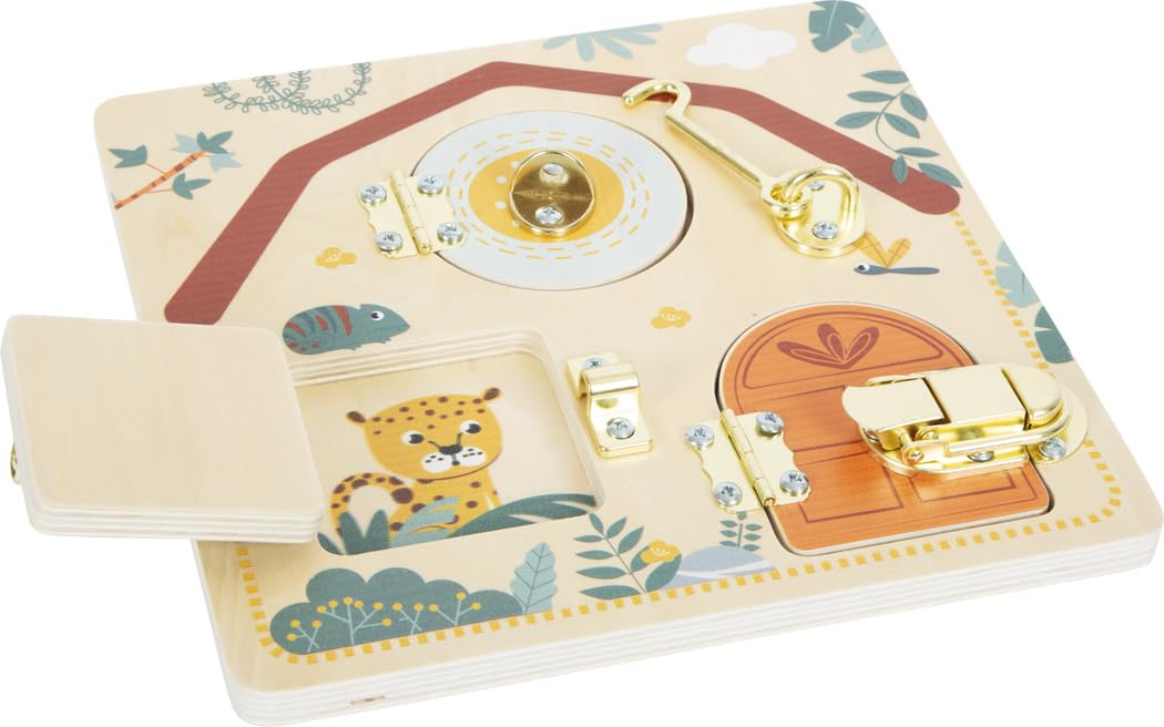 Small Foot Latch and Lock Motor Activity Board Safari, wooden toy with various latches, for ages 3+ years, 12460