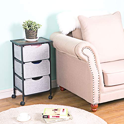 MAX Houser 3-Layered Dresser Storage Tower,Storage Organizer Drawers with Casters,Drawer Chest,Sturdy Steel Frame Wood Top with Easy Pull Fabric Bins for Home, Bedroom,Office(Grey)