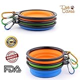 SET OF 3 Collapsible Travel Dog Bowl with Carabiners-Perfect Dogs/Cats Food & Water Bowl - Dishwasher Safe Premium Food Grade Silicone - BPA Free, by Petcaree