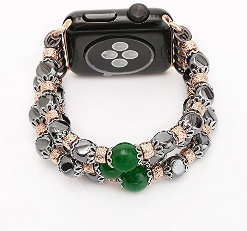 FLYFOX(TM) Luxury apple watch band 38mm,fashion girly black Hematite Strap Bracelet Replacement iWatch Strap for apple watch Series 3 and Series 2 and Series 1 38mm (with jade)