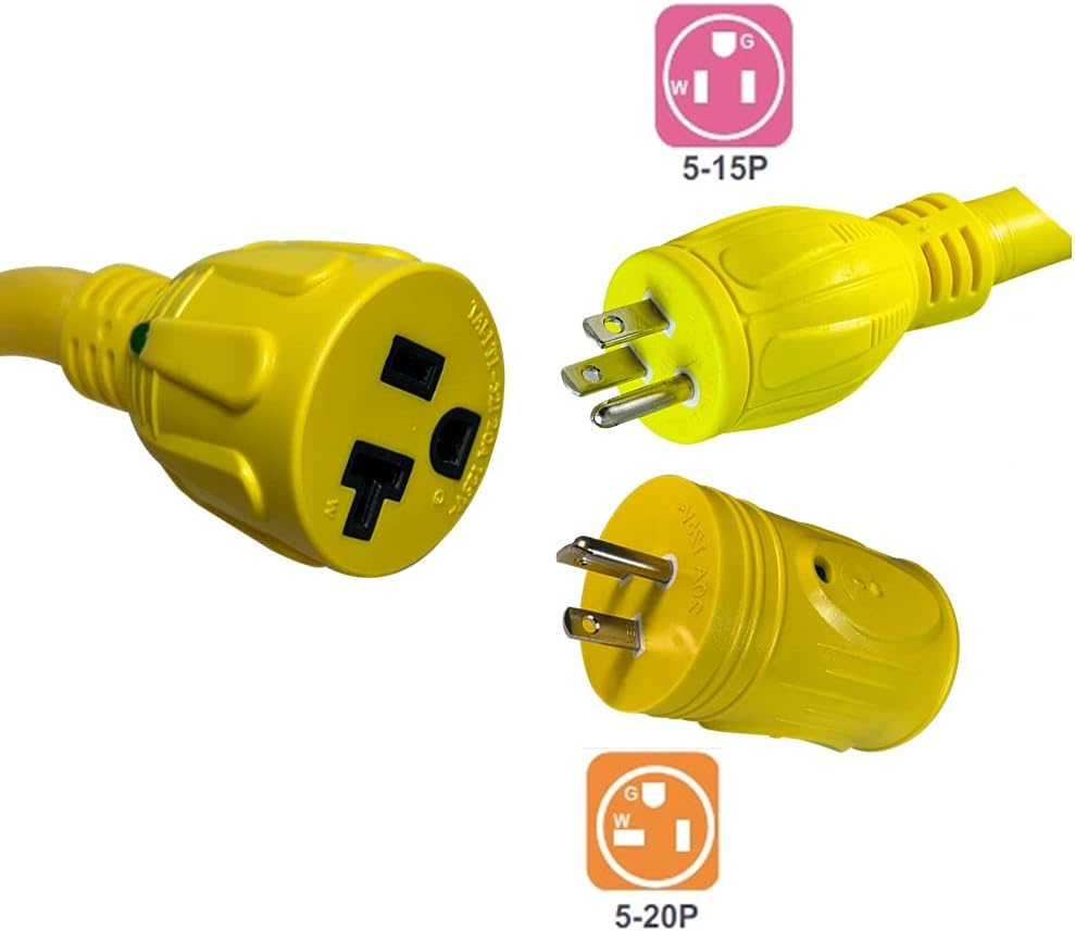 MARVINE Cable Boat Shore Power Cord Adapter Dogbone 30 Amp Twist Lock NEMA L5-30P to 15 Amp NEMA 5-15/20R Female Household Appliance 15/20 Amp STW AWG10/3 Length 1.5FT Pigtail with LED Power Indicator: Electronics