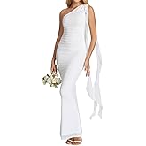 XinFSh Women's Summer Ruffle Bodycon Maxi Dress One Shoulder Long Formal Wedding Guest Cocktail Party Dresses