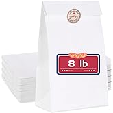 GRANDAN 8 Lb Paper Lunch Bags, Pre-folded 6.1x4x11.8'' Food Grade Recyclable White Kraft Sack Bags for Homemade Food Packing Storage, Bonus Label Seal Stickers (20 Pack)