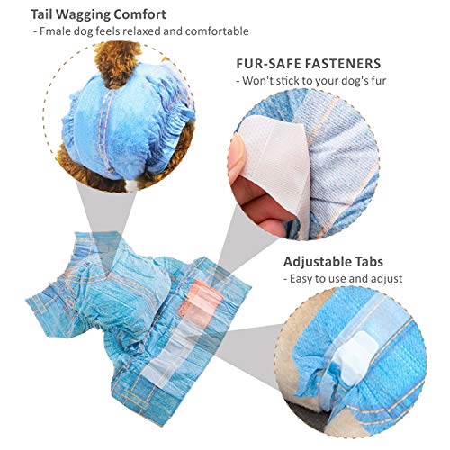 Roysili Disposable Dog Diapers Female Super Absorbent Leak-Proof Cute Jeans Style Small Medium Large Pets 32 Count (32 ct, XL)