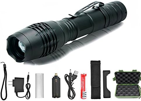 MLD High Light LED 1600 lumens Tactical Flashlight Zoomable, Adjustable Focus 5 Modes, Water Resistant, Handheld Light with Rechargeable 18650 Lithium Ion Battery (Included)
