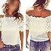 Lisli Women Sexy White Off Shoulder Embroidery Lace Crochet Chiffon Tops Blouse Casual T-Shirt (M)