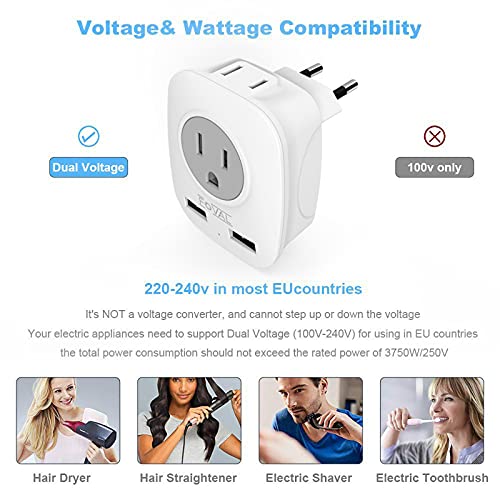 European Plug Travel Adapter 3 Pack, FOVAL International Power Adaptor