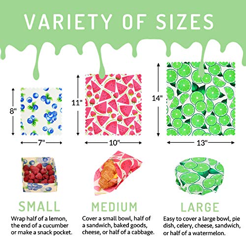 GOLOHO Beeswax Food Wrap Assorted 7 Packs, Reusable Food Wraps, Sustainable Plastic Free Food Storage, Sandwich Wrappers, Washable Bowl Covers - 3 Sizes (S, M, L)