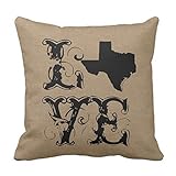 Love Texas State Linen Rustic Chic Burlap Vintage Throw Pillow Case