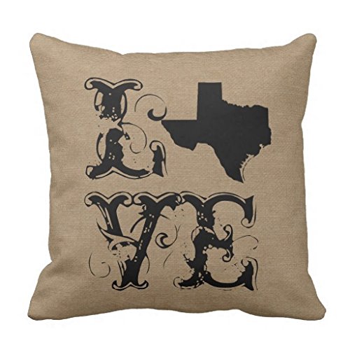 Love Texas State Polyester Rustic Chic Vintage Throw Pillow Case Square 18 x 18 Inches(Satin Fabric)