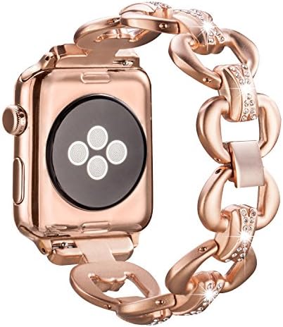 SaNgaiMEi Compatible Bling Band for Apple Watch 38mm 40mm 42mm 44mm Band Women Rhinestone Stainless Steel Link Band Iwatch Series 5/4/3/2/1 Bracelet Metal Strap Gold (Rose gold 38)