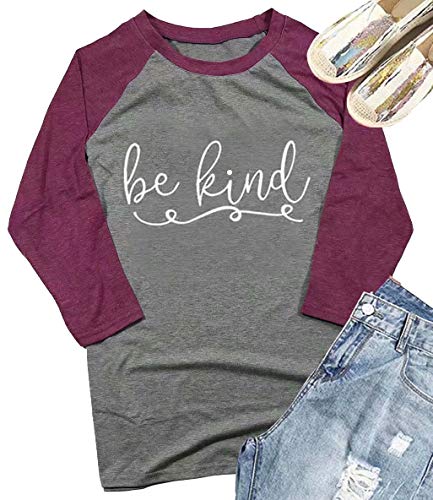 Be Kind Shirt Kindness T-Shirt Women Funny Inspirational 3/4 Sleeve T Shirt Christian Teacher Fall Shirts Tops Size M (Gray)