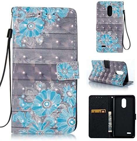 LG Stylus 3 Case, LG Stylo 3 Case, Lightweight 3D Painted Slim Cover Case Synthetic Leather Anti-Scratch Shockproof Case Folio Flip Cover Wallet Credit Card Holder for LG Stylus 3-Blue Flower