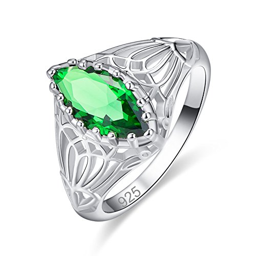 Psiroy 925 Sterling Silver Created Emerald Quartz Filled Marquise Engagement Ring for Women