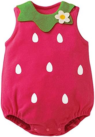 Flybear Baby Bodysuits Girls Boys Sleeveless Cute Newborn Novelty Clothing Sets Strawberry