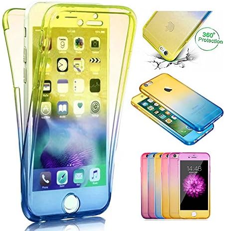 Stysen 360 Degree Case for iPhone Xs Max,Full Body Case for iPhone Xs Max,Gradient Color Design Front and Back Full Body Clear Case Cover for iPhone Xs Max 6.5"-Blue Yelloow