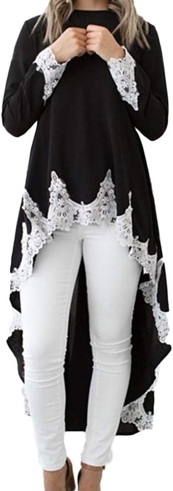 Long Sleeve Swing Dress,Women Solid Irregular Ruffle High Low Hem Maxi Dresses Tops