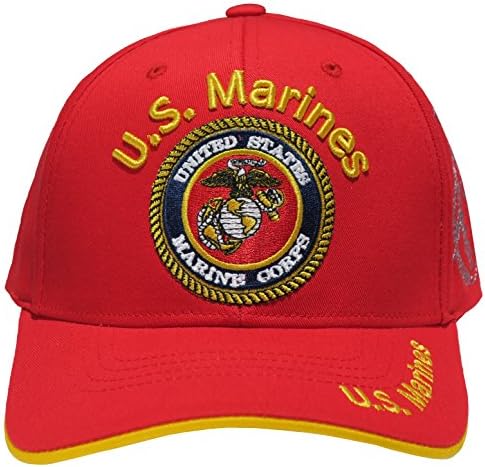 Officially Licensed Embroidered US Military Baseball Cap Hat (A04 US Marines Emblem Red)