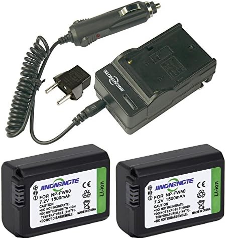 2x NP-FW50 Lithium-Ion Rechargeable Battery 7.2V 1500mAh and 1x Battery Charger Compatible for Sony for Sony Alpha NEX-3, NEX-3N, NEX-5, NEX-5R, NEX-5N, NEX-6, NEX-7