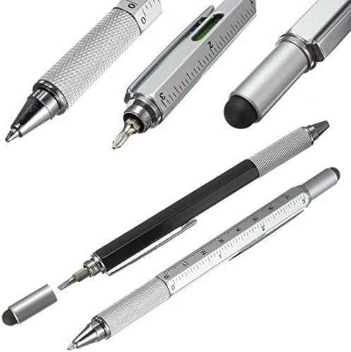 Super 6 in 1 Tech Tool Pen with Ruler, Ballpoint Pen, Levelgauge, Stylus and 2 Screw Driver, Multifunction Tools for Smartmobiles and Tablets. (Black)