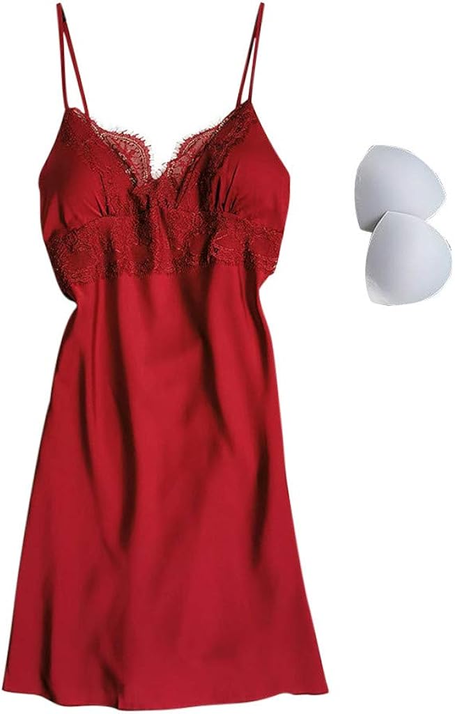 Women's Cami Nightgown Chemise Lace Full Slip Loungewear Sleepwear Lingerie Solid Nightdress Lounge Dress