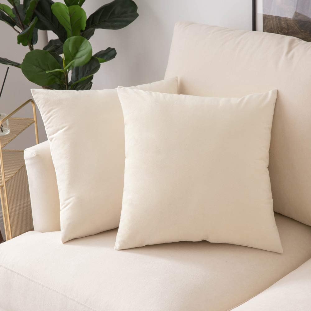 Woaboy Pack of 2 Christmas Velvet Throw Pillow Covers Decorative Pillowcases Solid Soft Cushion Covers Pillow Case for Couch Living Room Sofa Bedroom Car 18x18 inch 45x45cm Cream White