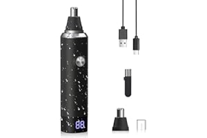 Ginity Ear & Nose Hair Trimmer with LED Display for Men Women,Painless USB Rechargeable Eyebrow & Facial & Nose Hair Trimmer Clipper,Professional IPX7 Waterproof Dual Edge Blades (Black)