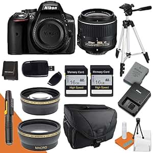 Nikon D5300 with Nikon 18-55mm Lens, Wide Angle Lens, Telephoto Lens, Camera Case, Tripod, Battery, Charger, Card Reader & More