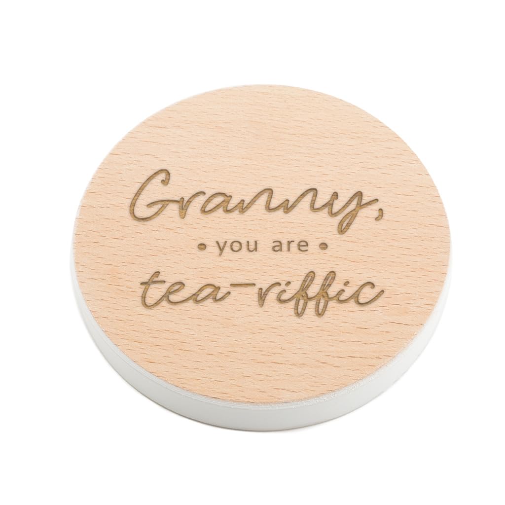 Engraved White Coaster - Granny, You Are Tea-Riffic Design - Best Granny Gifts - Granny for Grannie - Birthday Gifts For Granny