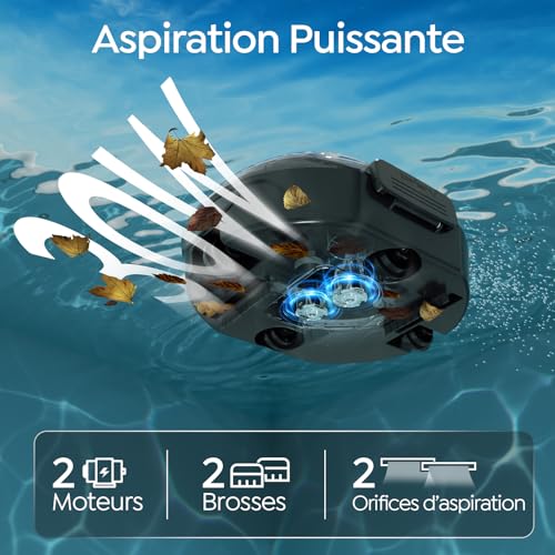 BRINBO 2026 S2 Robot Piscine, Aspirateur sans Fil, Filtration Double, Double Moteur, 90min Nettoyage, Stationnement Auto, Idéal pour Piscines à Fond Peu Profond(Noir foncé)