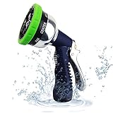 Garden Hose Nozzle - Wsiiroon Metal Hand Sprayer Watering Nozzle - High Pressure - Slip Resistant - 9 Adjustable Watering Patterns, for Car Wash, Cleaning, Watering Plants and Showering Pets