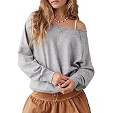 CORIRESHA Women's Casual Off Shoulder Sweatshirt Boat Neck Raglan Sleeve Loose Solid Pullover
