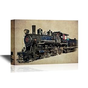 Tank Engine Canvas Wall Art - Vintage Train on Abstract Background - Gallery Wrap Modern Home Art | Ready to Hang - 12x18 inches
