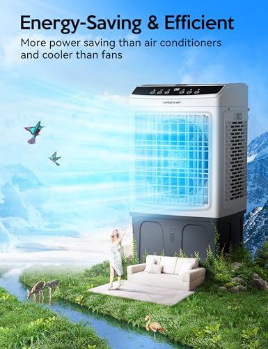 VAGKRI 35" Evaporative Air Cooler, 2800CFM Swamp Cooler, 120°Oscillation Air Cooler with Remote Control, 24H Timer, 3 Modes & Wind Speeds for Outdoor Indoor Use, 9.2Gallon