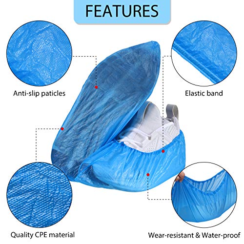 200 Pieces Disposable Shoes Covers Waterproof CPE Boot Covers Slip