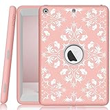 iPad 9.7 2018/2017 Case, iPad A1893/A1954 Case, Hocase Shockproof Dual Layer Hard Shell Rubber Bumper Protective Case with Flower Vine Pattern and Kickstand for iPad 5th/6th Gen - Rose Gold/Grey