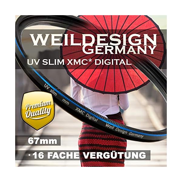 UV Filter Slim 67 mm XMC Digital weildesignesign Germany mit Objektivschutz, blockt ultraviolettes Licht, Frontgewinde, 16 Fach vergütet, Filterbox (UV Objektivschutz Filter 67mm)