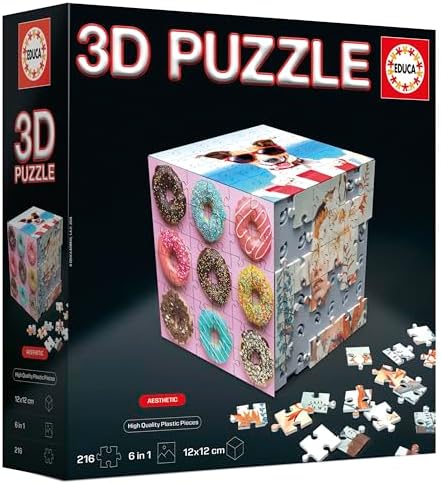 Educa - Puzzle 3D Cubo Estético. O Desafio de Puzzle em Forma de Cubo com 216 Peças no Total. Estrutura: Base montável coberta por 6 puzzles de 36 peças cada. A partir dos 14 anos (20125)