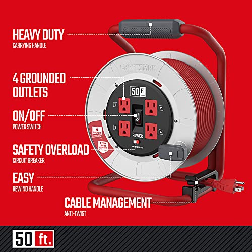 CRAFTSMAN 50 Ft. Contractor Edition Retractable Extension Cord Reel