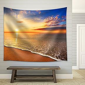 Beautiful Tropical Sunrise on The Beach. - Fabric Wall Tapestry Home Decor - 51x60 inches