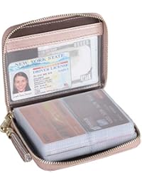 Easyoulife Womens Credit Card Holder Wallet Zip Leather Card Case RFID Blocking (Rose Gold)