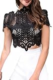 Simplee Apparel Women's Short Sleeve Mesh Floral Lace Crochet Crop Top