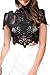 Simplee Women's Short Sleeve Sheer Mesh Floral Lace Crochet Crop Top Sexy Scallop Blouse Black 0/2