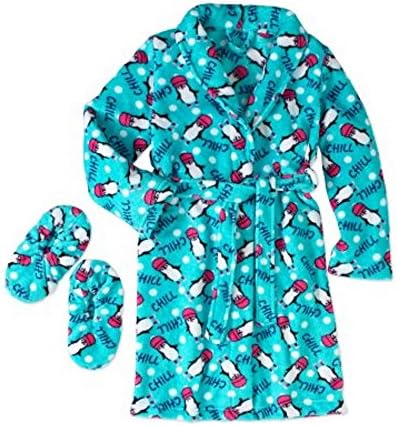 Blue Chill Penguin Girls' Robe and Slipper 2pc Gift Set Size 10/12