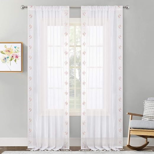 Amazon Com Nicetown 95 Inches Long Sheer Curtains Rustic Style