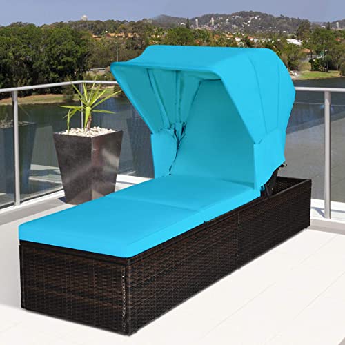 Tangkula Outdoor Chaise Lounge Chair with Folding Canopy, Adjustable