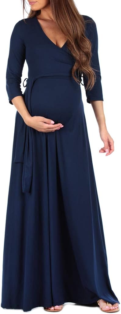 Mother Bee Maternity Faux Wrap Maternity Dress with Adjustable Belt for Baby Shower Or Casual Wear at  Women’s Clothing store