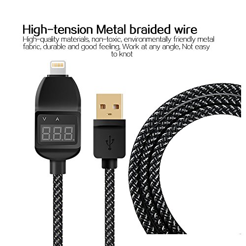 Kingsida Smart 1.2M Voltage Current LED Display Micro USB Sync Date Multi -functional Charging Cable for ios iDevices with Lightning Conector . (For ios)