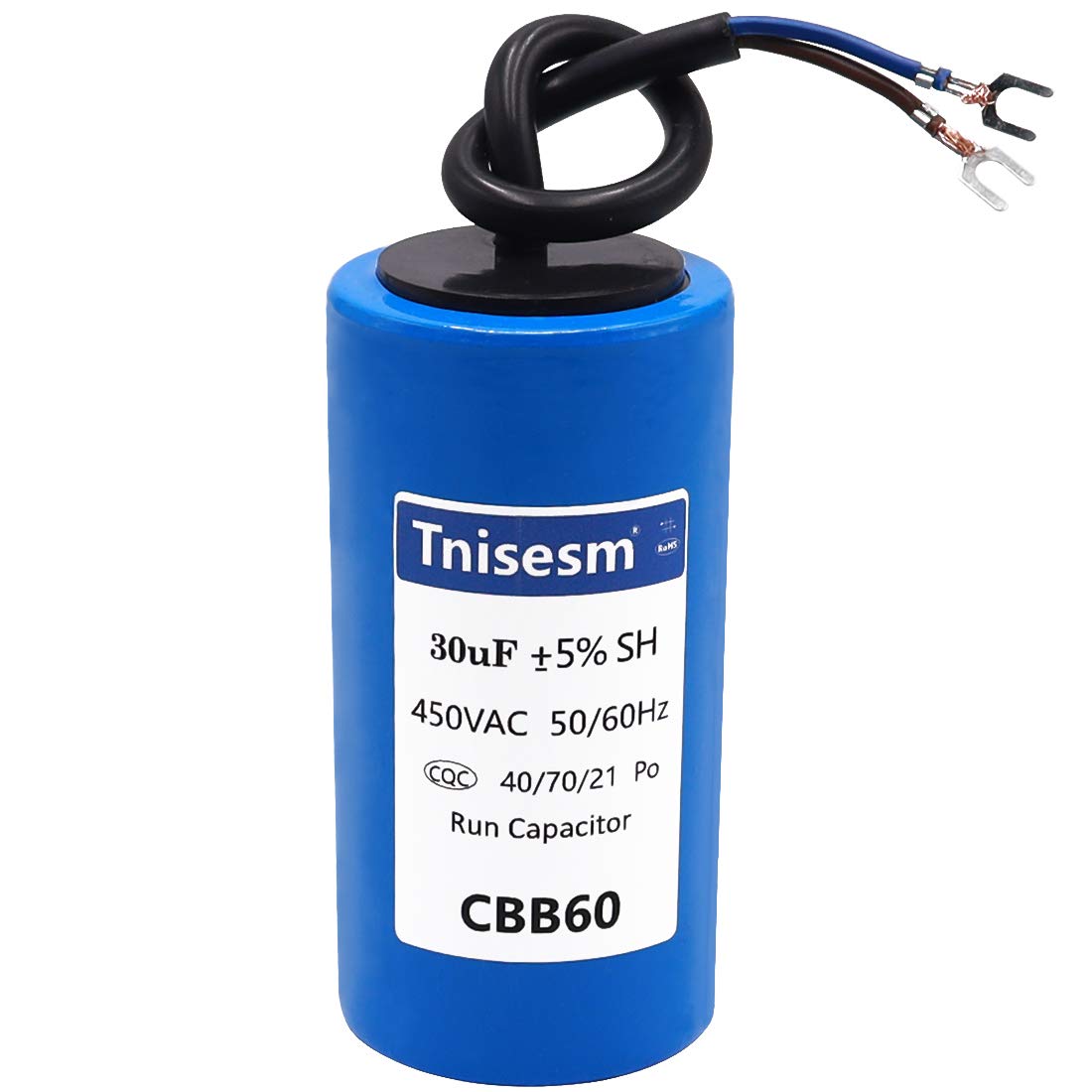 Tnisesm 30uF CBB60 Run Capacitor 450V AC 2 Wires for Start-up of AC Motors with Frequency of 50Hz/60Hz Washing Machines, Air Conditioners, Refrigerators & Water Pumps